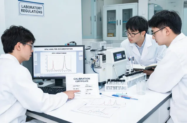 Laboratory team reviewing instrument documentation